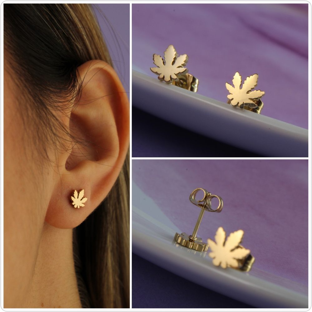 Stainless steel leaf stud earrings